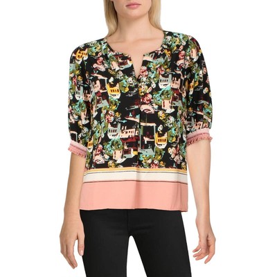 

Женская черная блузка-рубашка с принтом B Collection by Bobeau Valerie  BHFO 5996, Scenic print black