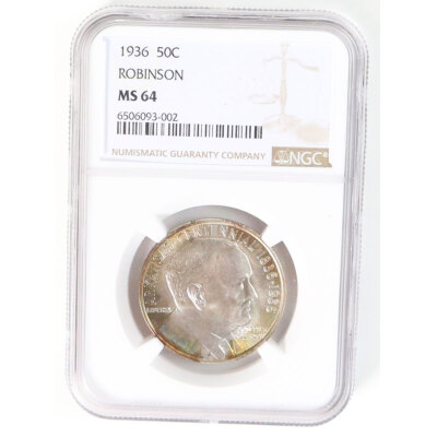 1936 NGC MS 64 50C Robinson Half Dollar Graded Arkansas Centennial Commemorative