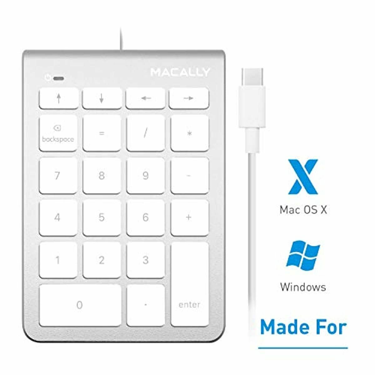 Macally Wired USB C Numeric Keypad Keyboard for Type C Laptop, Apple