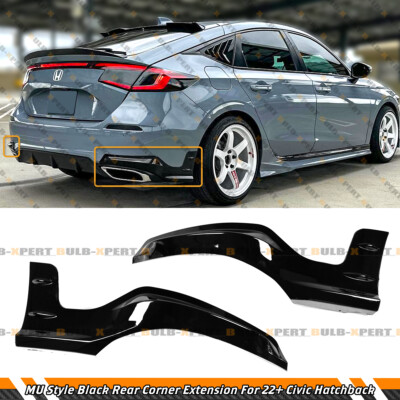 MU Style Glossy Black Rear Bumper Extension Aprons For 2022-26 Civic Hatchback