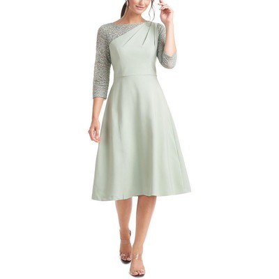 Женское зеленое платье до колена с кружевной отделкой JS Collections, приталенное и расклешенное 14 BHFO 7070