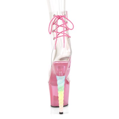 PLEASER UNICORN-1018C PLEASER HIGH-HEELS PEEP TOE PLATEAUSTIEFELETTEN KLAR KAUGUMMI PINK