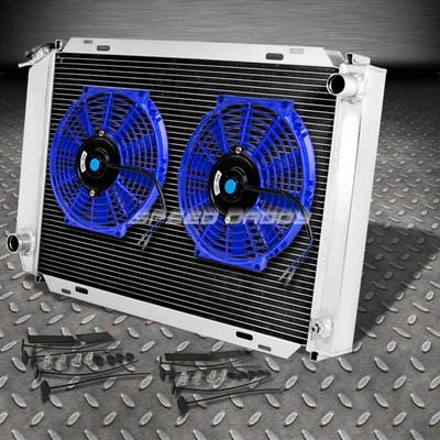ДЛЯ 79-93 MUSTANG MT ПОЛНОСТЬЮ АЛЮМИНИЕВЫЙ 3-РЯДНЫЙ РАДИАТОР С СЕРДЕЧНИКОМ + ТОНКИЕ ОХЛАЖДАЮЩИЕ СИНИЕ ВЕНТИЛЯТОРЫ