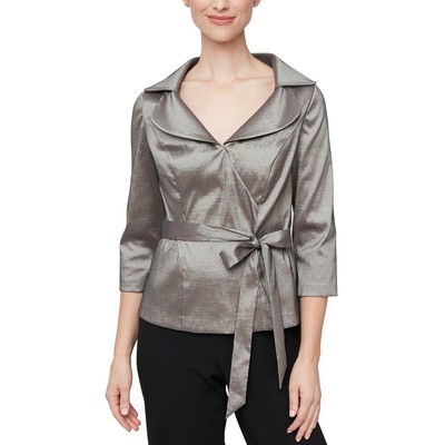 Женская блузка-топ Alex Evenings серебристого цвета металлик с рукавом 3/4, M BHFO 3051