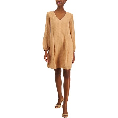 INC Womens Tan Chiffon Back Tie Knee-Length Shift Dress S BHFO 9427