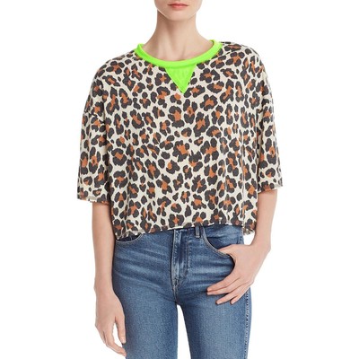Винтажная женская укороченная рубашка Havana Womens Brown Ringer с коротким рукавом и животным принтом M BHFO 4237