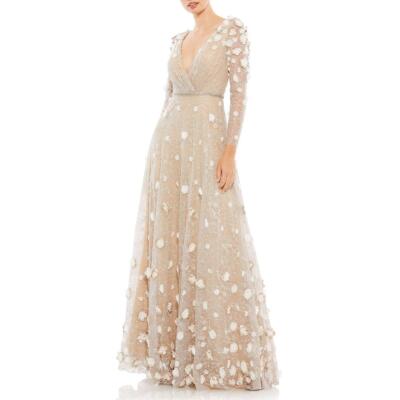 

Женское бежевое вечернее платье с цветочным кружевом Mac Duggal 10 BHFO 9430, Синий