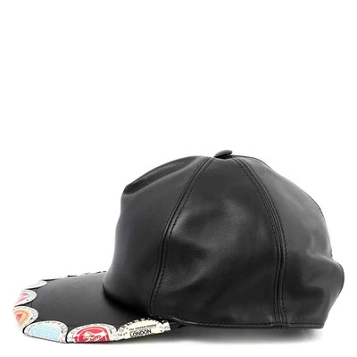 Pre-owned Burberry Black Bottle Cap Detail Leather Baseball Cap, Size Small
