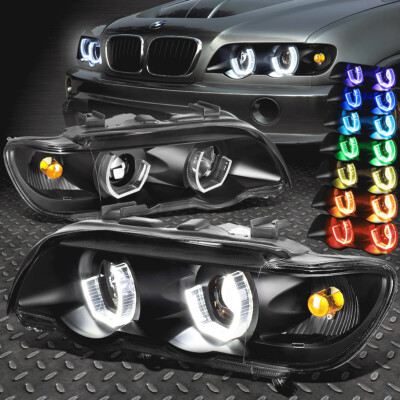 [ЦВЕТ RGB 3D LED HALO] ДЛЯ 00-03 BMW X5 E53 ПРОЕКТОР ФАРА ФАРЫ ЧЕРНЫЙ