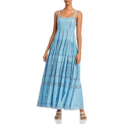 

LoveShackFancy Женский синий сарафан в горошек из хлопка с кружевной отделкой  BHFO 9164, Blue bonnet