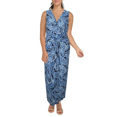 Женское синее платье макси с принтом Lauren Ralph Lauren 16 BHFO 3737