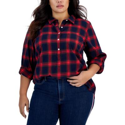 Женская красная хлопчатобумажная рубашка Tommy Hilfiger на пуговицах Плюс 2X BHFO 4084