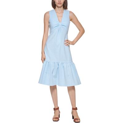 

Calvin Klein Женское платье миди до середины икры с узлом спереди без рукавов BHFO 2904, Serene/cream