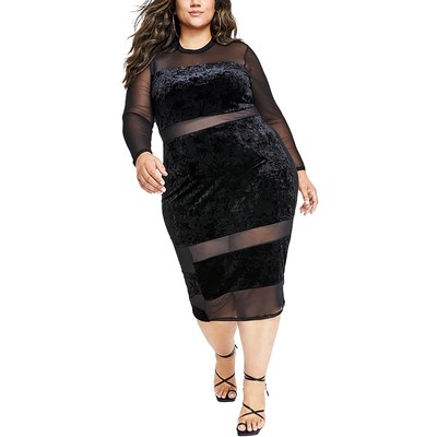 Женское черное бархатное миди-платье для коктейлей и вечеринок Nina Parker плюс 2X BHFO 4643