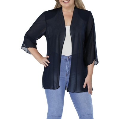 

R-M Richards Женский темно-синий пиджак с открытым передом и рукавами-бабочками  BHFO 6231, Navy