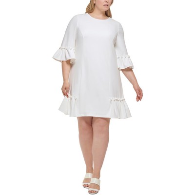 Женское повседневное платье-футляр из белого крепа с оборками Calvin Klein Plus 22W BHFO 9632