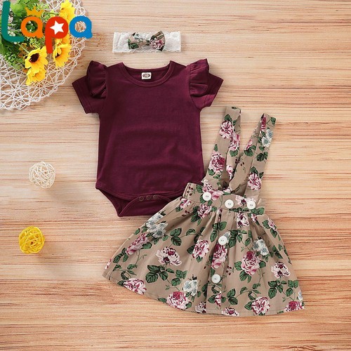 Neugeborene Baby Mädchen Blumen Strampler Kleid Röcke Stirnband Kleidung Outfits