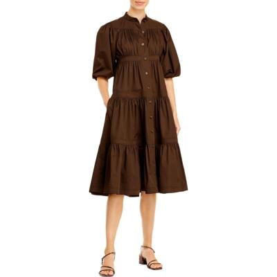 

Женское коричневое хлопковое платье-рубашка миди Tory Burch с пышными рукавами  BHFO 8247, Deep chocolate