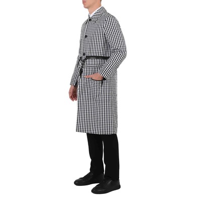 Pre-owned Burberry Men's Black Pattern Gingham Technical Wool Loop-back Car Coat, Brand In Multicolor