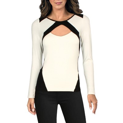 Karen Millen Womens Black-Ivory Colorblock Blouse Pullover Top Shirt 2 BHFO 9793