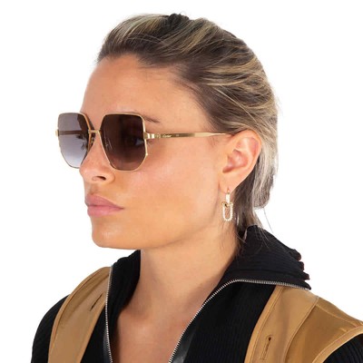 Pre-owned Cartier Grey Gradient Flash Geometric Ladies Sunglasses Ct0327s 001 58 In Gray