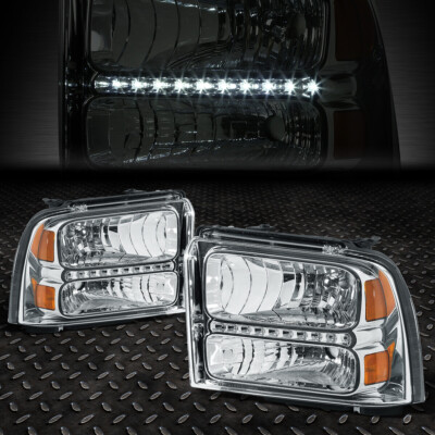 ДЛЯ 05-07 FORD SUPER DUTY ХРОМИРОВАННЫЙ КОРПУС ЯНТАРНОГО ЦВЕТА УГЛОВАЯ СВЕТОДИОДНАЯ ФАРА DRL НАЛОБНЫЙ ФОНАРЬ