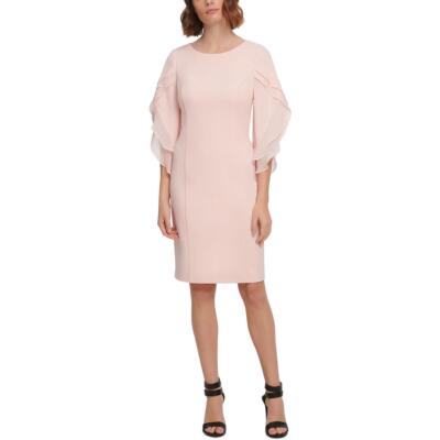 

DKNY Женское розовое вечернее платье-футляр длиной до колена с шифоновой отделкой  BHFO 5888, Powder