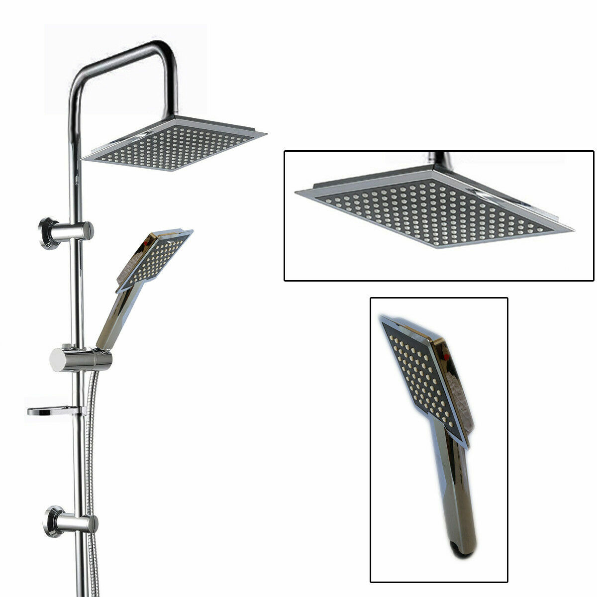 Asta Saliscendi Cromata Colonna Doccia Soffione Fisso Doccetta Saliscendi 9005