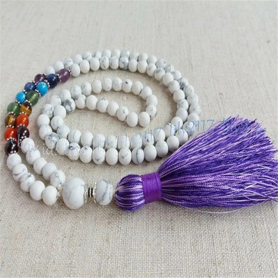 7 Chakra White Turquoise 108 Prayer Beads Buddhist Meditation Mala Necklace