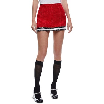 Женская мини-юбка из твида с красной бахромой и фактурой от Alice and Olivia, 10 BHFO 4422