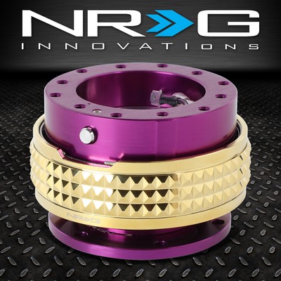 БЫСТРОРАЗЪЕМНОЕ АЛЮМИНИЕВОЕ РУЛЕВОЕ КОЛЕСО NRG С 6 БОЛТАМИ 2.1 ФИОЛЕТОВОЕ/ЗОЛОТОЕ ПИРАМИДАЛЬНОЕ КОЛЬЦО