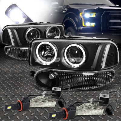 ЧЕРНАЯ ПРОЗРАЧНАЯ ФАРА ПРОЕКТОРА + БЕЛАЯ СВЕТОДИОДНАЯ СИСТЕМА 6000K ДЛЯ 01-07 SIERRA/YUKON