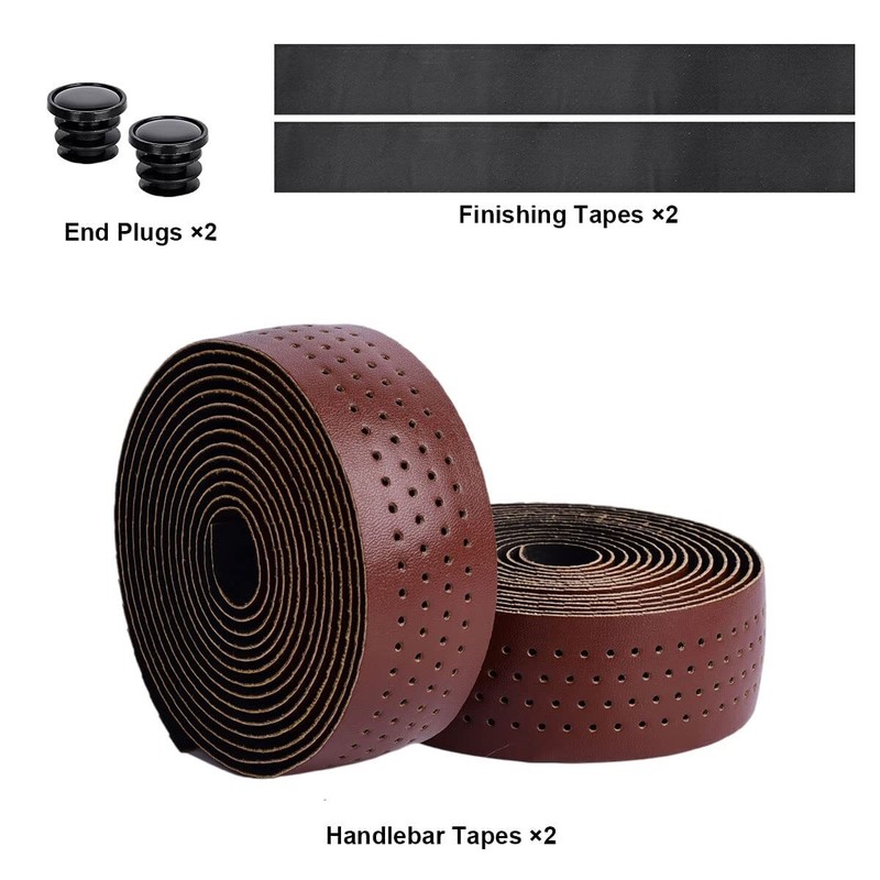 2 Rolls Leather Bike Handlebar Tape Wrap for Road Bike Cycling with End Caps)