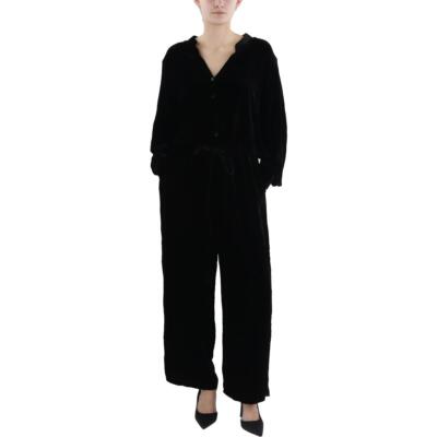 Eileen Fisher Womens Black Button-Down Drawstring Velvet Jumpsuit XL BHFO 9561