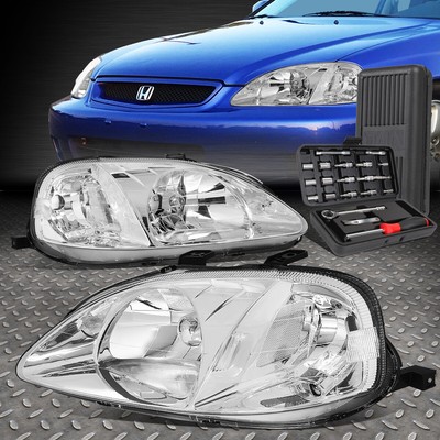 ДЛЯ 99-00 HONDA CIVIC ХРОМИРОВАННЫЙ КОРПУС ПРОЗРАЧНЫХ УГЛОВЫХ ФАР ГОЛОВНОГО СВЕТА + НАБОР ИНСТРУМЕНТОВ