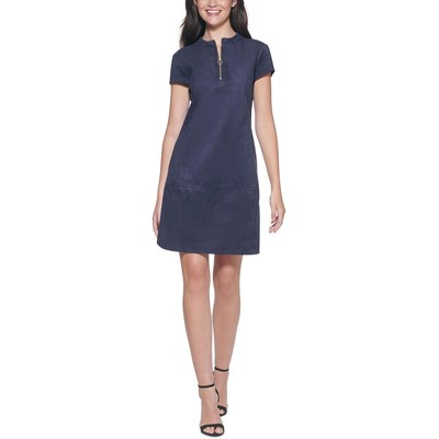 Kensie Dresses Женское темно-синее платье-цельнокройка миди из искусственной замши на молнии спереди 14 BHFO 3579
