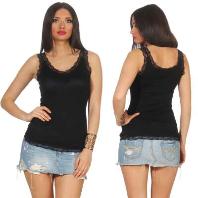 Damen Tank-Top Träger-Top dünn Spitze Sommer Basic Stretch sexy Slim Bodycon