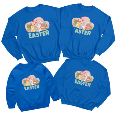 Family Bunny Hugging Eggs Happy Easter Sweatshirt Jumper Holiday Matching #ED