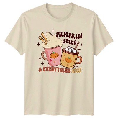 Pumpkin Spice & Everything Nice Womens T-Shirt Cozy Vibes Autumn Gift