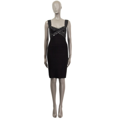 63496 auth HERVE LEGER black SEQUIN CRISS CROSS Sleeveless BANDAGE