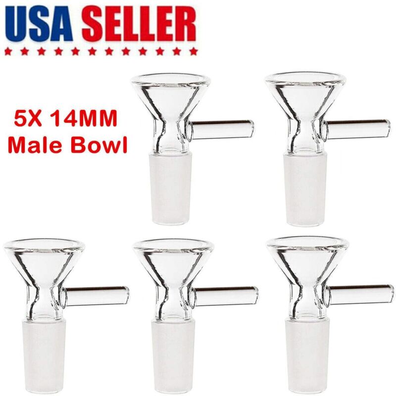 5x 14MM Male Glass Bowl For Water Pipe Hookah Bong Replacement Head US Fast Ship