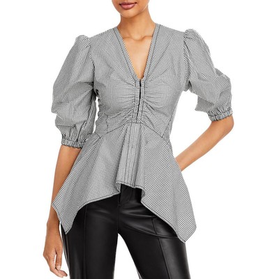 

Proenza Schouler Женская рубашка из поплина в клетку с короткими рукавами BHFO 1362, Black/white