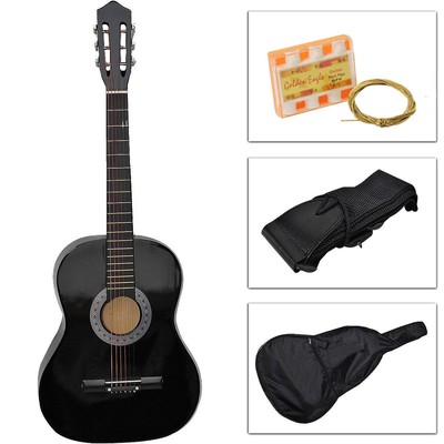 Beginners Acoustic Guitar wGuitar Case Strap Tuner amp Pick Steel Strings Black