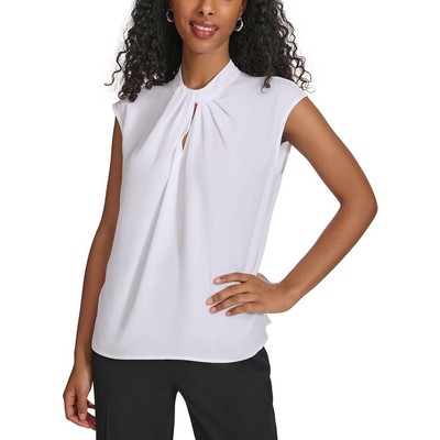 Женская белая плиссированная блузка без рукавов с высоким воротом Calvin Klein S BHFO 3753