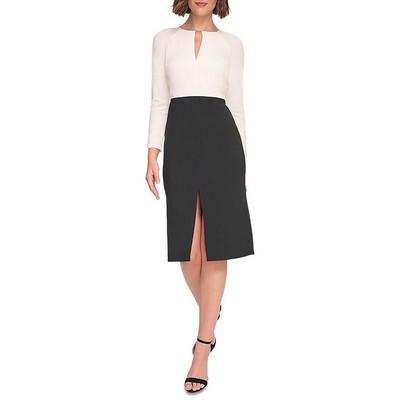 Tommy Hilfiger Womens B/W Colorblock Key Hole Crepe Sheath Dress 6 BHFO 6191