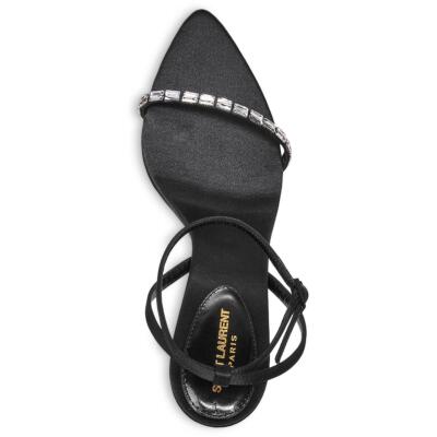 Pre-owned Saint Laurent Womens Satin Adjustable Pointed Toe Heels Bhfo 8209 In Black