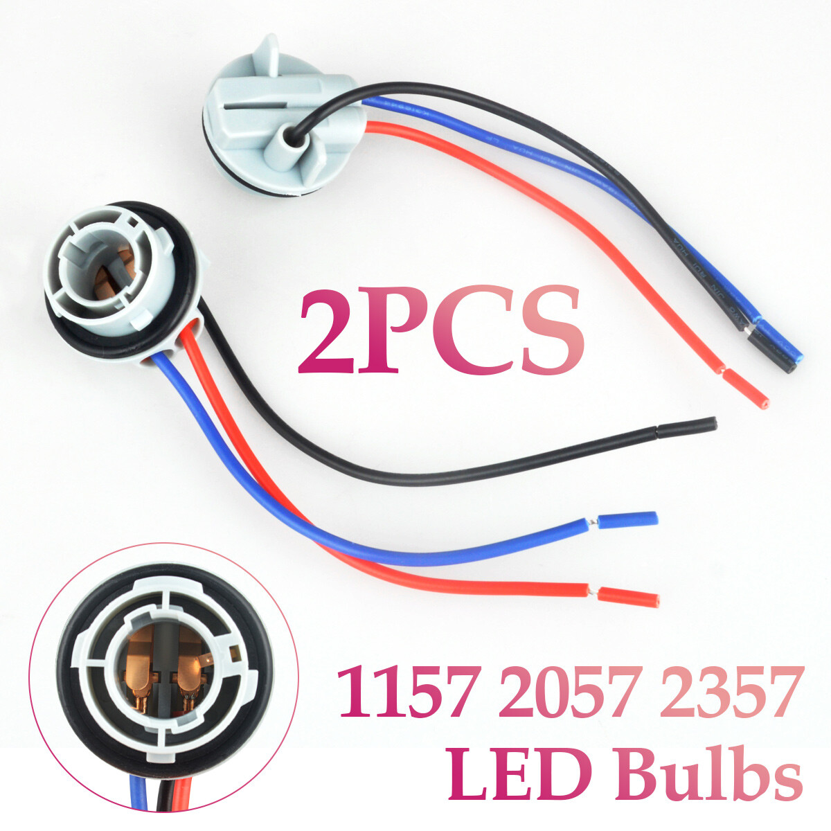 2PCS 1157 2357 Stop Brake Turn Light Bulb Socket Harness Wire Pig Tail Plug LED