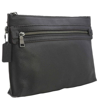 Pre-owned Coach Men's Black Pebbled Leather Academy Pouch 32175 Blk