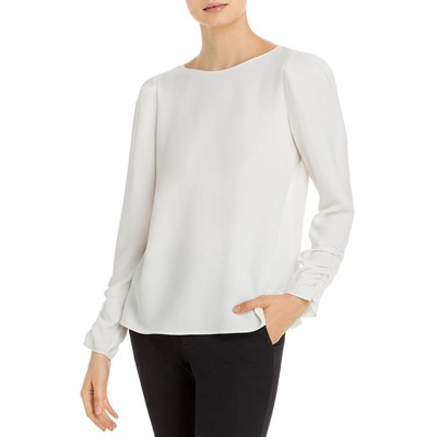 

Lafayette 148 New York Женская белая блузка с вырезом «лодочкой» и разрезом подол, топ  BHFO 9046, Cloud