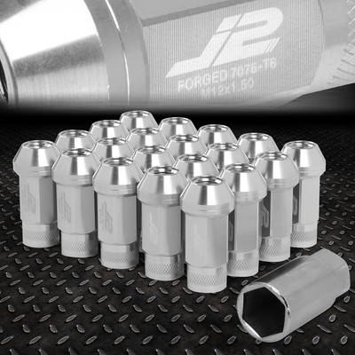 J2 ENGINEERING 7075 АЛЮМИНИЙ M12X1.5 20ШТ 50 ММ ГАЙКА С ОТКРЫТЫМ НАКОНЕЧНИКОМ + ПЕРЕХОДНИК СЕРЕБРИСТЫЙ